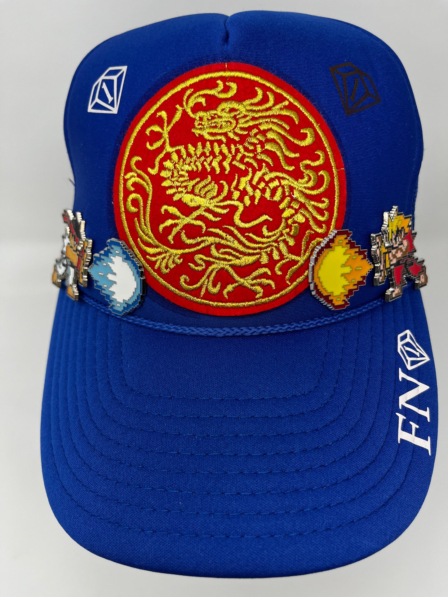 Ryu vs Ken dragon style trucker hat (blue)