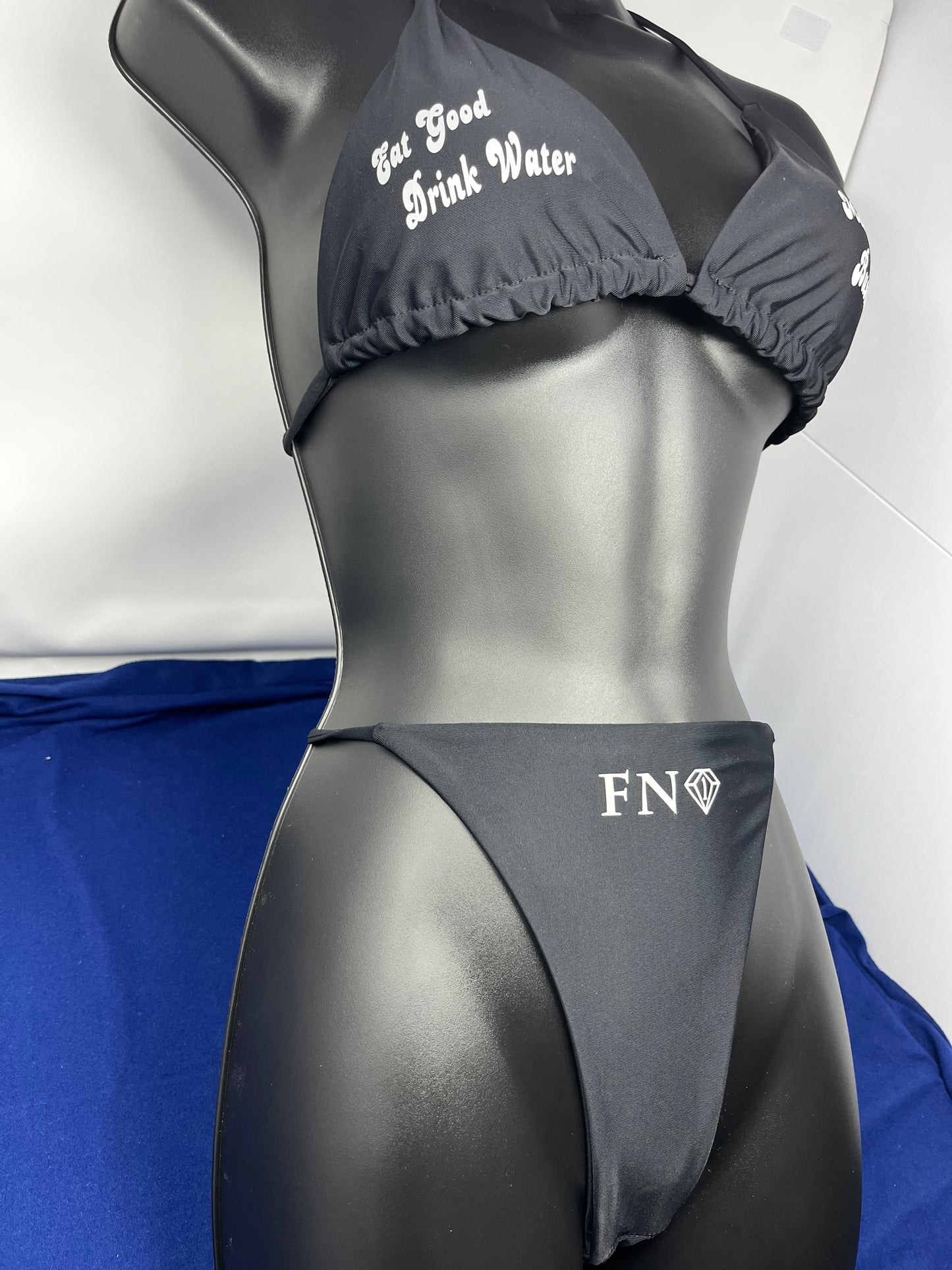 Eat good, drink water & M.Y.B bikini set ( black )