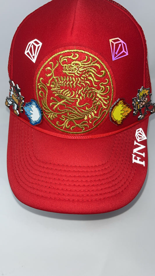 Ryu vs Ken dragon style trucker hat (red)