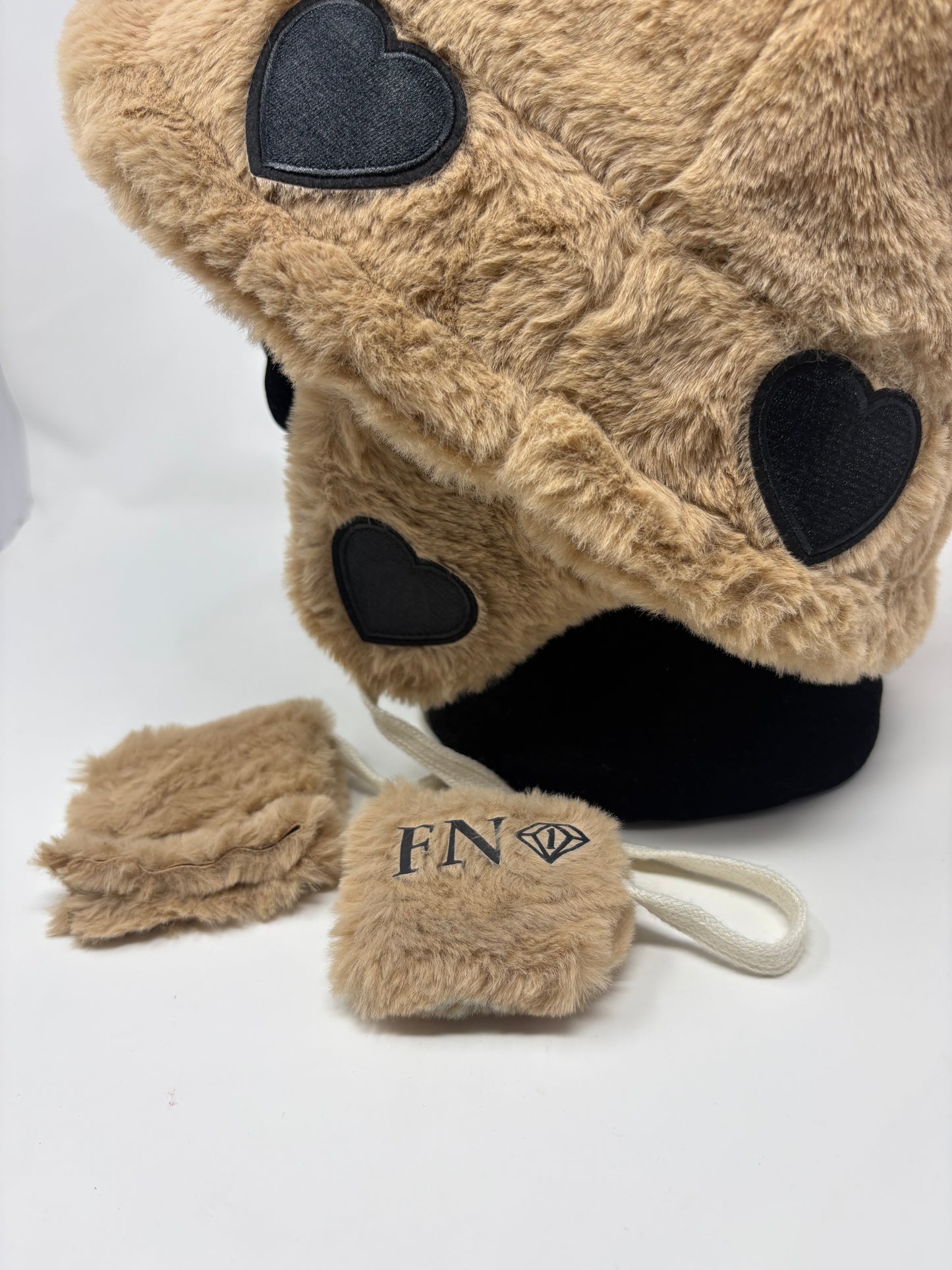 “We got us” cozy plush bucket hat w removable earmuffs (brown)
