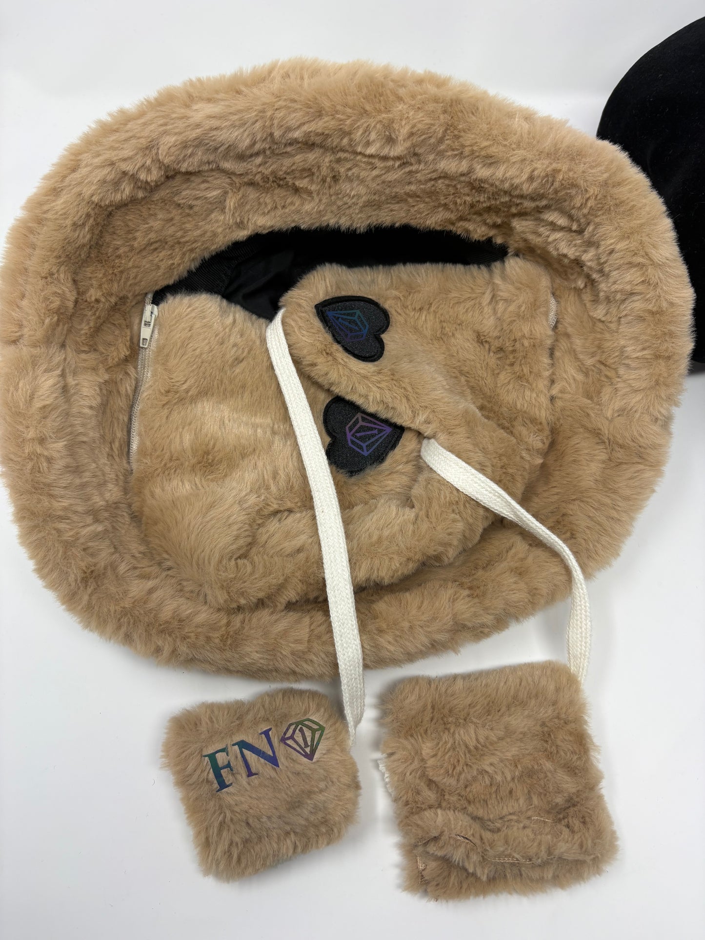 “We got us” cozy plush bucket hat w removable earmuffs (brown)